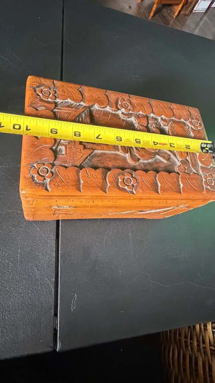 Vintage Hand Carved Wooden Chinese Trinket Jewelry Box